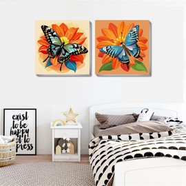 Fotasmua 2 Pack Butterfly Paint by Numbers Kits for Kids and Adults with Framed, DIY Easy Kid's Paint by Number Kits, Butterfly Acrylic Oil Painting Art Kit for Home Wall Decor 8 X 8 Innch