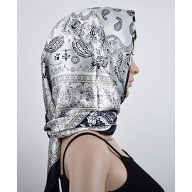 corciova Bufanda cuadrada de seda para mujer, 35 x 35 pulgadas, 208 Azul Marino Y Blanco Cachemira, Grande