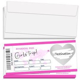 Boarding Pass Girl Trip Ticket, Pink Boarding Pass Gift Ticket, 5 Set DIY Scratch-Off Travel Tickets With Envelopes, Surprise Birthday Holiday Trip Reveal Gifts Cards -07