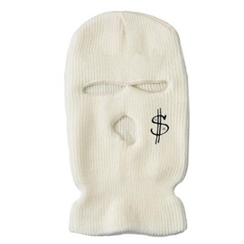 Ski Mask 3 Hole Warm Knit Balaclava Winter Full Face Mask Cover Men Women Embroidery Balaclava for Outdoor Sports (US, Alpha, One Size, White)