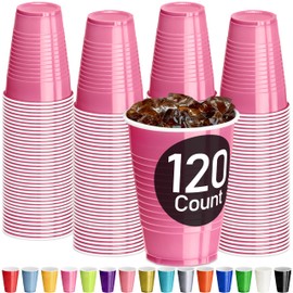 DecorRack Pink Plastic Cups, 12 oz Disposable Cups, Reusable Party Supplies (120 Count)