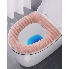 2 Pack Thicker Soft Toilet Seat Cover Pads, Toilet Seat Cushion Covers for Bathroom Washable and Warmer Toilet Lid Seat Cover with Zipper and Handle Fits Most Size Toilet Lids (Pink)