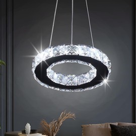 Modern Crystal Chandeliers LED Pendant Lighting Round Ring Chrome Flush Mount Ceiling Light Fixture Mini Chandeliers for Dining Room Kitchen Island Hallway