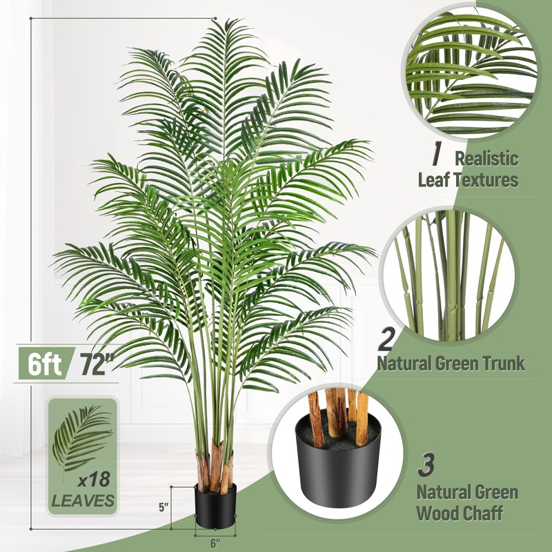 Keeplush 6ft Tall Fake Palm Tree with 18 Trunks and