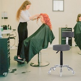 Lilfurni Swivel Rolling Stool Round Chair,Thick Sturdy Padding,Adjustable Stool with Wheels for Doctor,Medical,Massage Salon,Office,Shop(Black) (Gray,with Back)