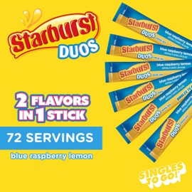 Starburst Duos Singles To Go Powdered Drink Mix, Blue Raspberry Lemon, 12 Boxes with 6 Packets Each - 72 Total Servings, Sugar-Free Drink Powder, Just Add Water, 6 Count (Pack of 12)