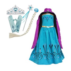 Cokos Box Girls Coronation Dress Costume Cape Gloves Tiara Crown Accessories Kids Set (Multicolored, 4T)