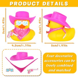 Car Rubber Duck with Pink Gun,Cow-boy Hat,Squeaky Duck for Jeep Ducking Car Dashboard Decoration Party Favors Duck with Heart-Shaped Sunglasses,Paisley Bandanas