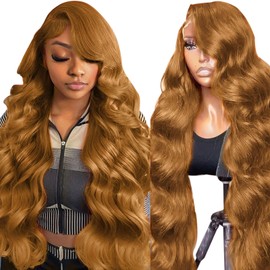 haha Honey Blonde Wig Human Hair 13x6 Lace Front Body Wave Honey Blonde HD Transparent Lace Frontal Wigs Pre Plucked 180% Density #27 Light Brown Wig Glueless 28 Inch
