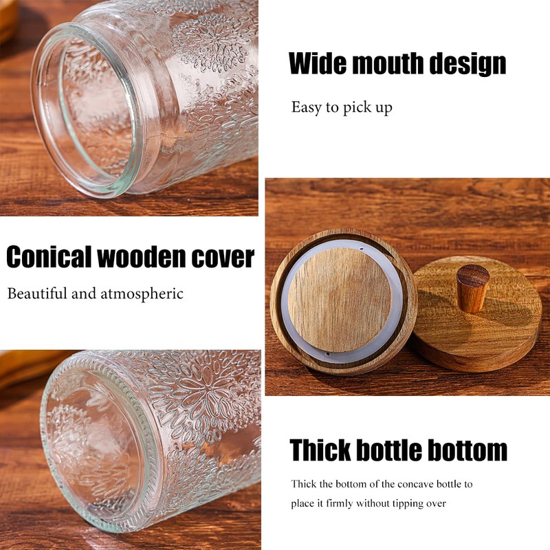 MQMCPDS Vintage Glass Jars with Airtight Wood Lids & Handles