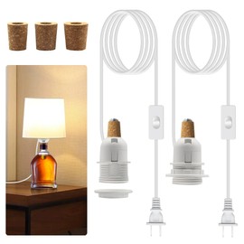 Bottle Lamp Kit,2 Pack Bottle Lamp Adaptor Kit, Lamp Kits for Do it Yourself, E27 Lamp Holder with 8 Ft Power Cord,Lamp Making Kit Easily Convert Any Bottle into A Lamp, Includes 3 Sizes of Corks