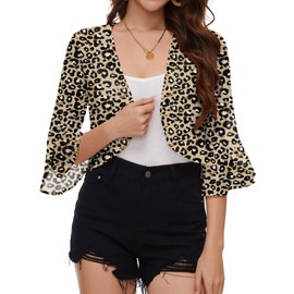 LOMON Womens Cardigans Shrugs for Dresses 3/4 Sleeve Lightweight Cropped Formal Bolero (Z-Leopard Print,M)