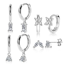 ALEXCRAFT Earrings Studs 925 Post 4 Pairs Silver Earring For Women Studs Silver Stud Stackable Earrings For Women Sets For Multiple Piercings Sets For 3 Piercings Cartilage 4 Pairs
