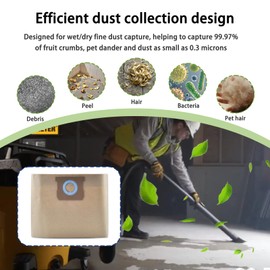 6 Pack DXVA19-4102 Shop Vac Bags fit DEWALT 12-16 Gallon Wet/Dry Vacuum DXV12P DXV14P DXV16P DXV16PA DXV16S Filter Bags