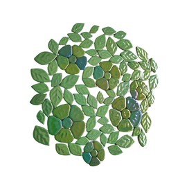 1.1LB Iridescent Leaves Ceramics Mosaic Tiles,Making Creative 3 Size Ceramic Mosaic Pieces for DIY Craft,Flowerpots,Vases,Cups,Garden Decor Mosaic Making Supplies (Green Flowers + Green Leaves)