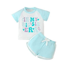 Baby Boys Girls In My Big Sister Brother Era Little Sis Lil Bro Matching Outfit Toddler 2PCS Shorts Set T Shirt Tops Clothes (2-3 Years, BIG SIS 1-Blue)