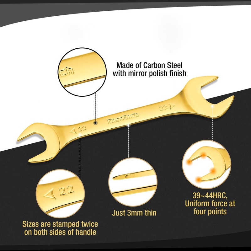 DURATECH Super-Thin Open End Wrench Set, Metric, 8-Piece, 5.5mm to