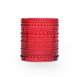 IMPULSE! Borda Votive Red Bubble Textured Glass Votive, Set of 6- Ideal for Candle Votive, Tealight Holder, Flower Vase, Home Decor, 2.9" D x 3.15" H