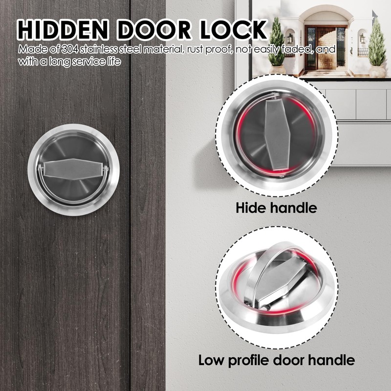 Foppla Round Recessed Door Lock 304 Stainless Steel Hidden Recessed