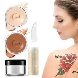 Tattoo Cover Up Makeup, Waterproof & Sweatproof Concealer Cream for Scars, Vitiligo, Dark Spots, Full Coverage Colors, Long-Lasting, Natural Finish for Body & Legs