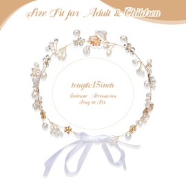 AUXSOUL Head piece Flower Girl Headband, Wedding Head Vines, Gold Pearl Headband Pearl and Evening Party Flower Crown Headpiece,Princess Crystal Girl Wedding Hair Accessories