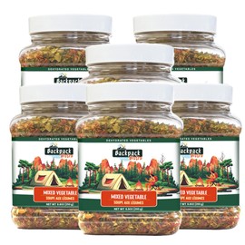 Backpack Bistro | PACK of 6 Dehydrated Mixed Vegetables 8.8 oz (250 g) | Includes Carrot, Spinach, Cabbage, Onion & Garlic | Emergency & Camping Food, Soup Mix, Stews, Ramen, Stir-Fries | Vegan, Non-Bioengineered | By Pride Of India