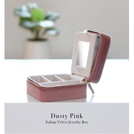 BLUTETE Travel Jewelry Box Organizer Velvet Travel Case With Mirror Ring Earrings Necklaces Storage Organizer Box (Dusty Pink)