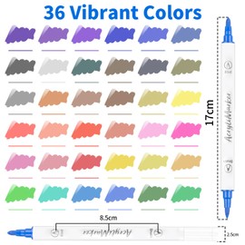 ATDOALL Acrylic Paint Pens Markers, 36 Colors Acrylic Paint Pens, Dual Tip Acrylic Paint Markers Set for Rock Paintings, Wood, Canvas, Stone, Plastic, Mugs, DIY Crafts (Round Tip and Fine Tip)