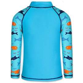 TFJH E Toddler Boys Long Sleeve Swimsuit UV 50+ Rash Guard Suit Fish Blue Long 116/122