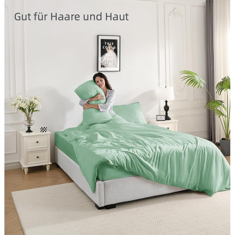 bienDo Fitted Sheet 160 x 200 cm, Bamboo Vegan Silk,