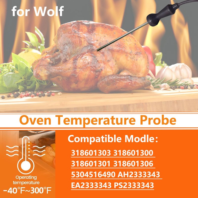 Wolf Oven Temperature Probe 318601302 26in Food-Grade Silicore Wire &