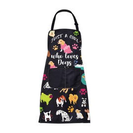 ENSIANTH Just A Girl Who Loves Dogs Apron Cute Puppy Dog Apron Dog Lover Gift for Girls Women Cooking Kitchen Apron with Pockets (dog lover apron)
