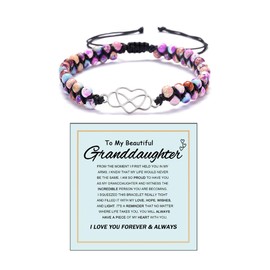 DivaGlamz To My Granddaughter-Infinity Forever Love Heart Bracelet, Natural Emperor Stone Double Layer Purple Beaded Woven Wrap Bracelets Adjustable Mind Peace Gift Jewelry (Heart shaped purple)