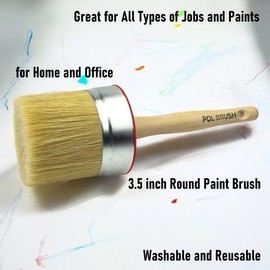 3.5 Inch Chalk & Wax Round Paint Brush - High European Quality - Natural Bristles - for Home, Wood, Walls, Art, Trim & Furniture - for Acrylic, Oil, Stain, Chalk, Wax & Latex Paints