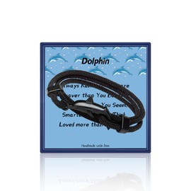 Ocean Animal Bracelet Wrap Rope Bracelet Shark Dolphin Turtle Octopus Bracelet for Women Men Sea Animal Lover Gifts (Dolphin Bracelet-Black)
