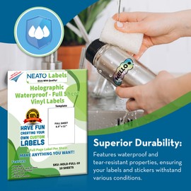 Holographic Vinyl Sticker Paper - 10 Sheets - Self-Adhesive, Waterproof, Tear-Resistant Custom Labels for Inkjet & Laser Printers, All Cutting Machines - Customizable Full Sheet Stickers