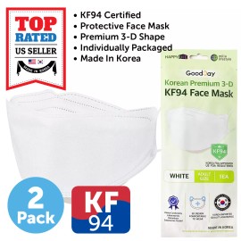 Happy Life Korea 2 Pack KF94 WHITE Protective Face Mask Adult Made in Korea KFDA Approved