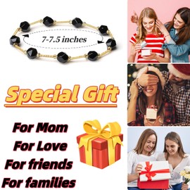 MetJakt Handmade Original Women Multicoloured Gemstone Stretch Bracelet Natural Stones Faceted Irregular Statement Perfect to Complete Any Outfit and Add a Touch of Colour (1 WRAP, Black Agate)