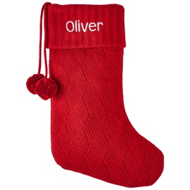 THINGS REMEMBERED Basket-Weave Knit Stocking in Red (Free Customization), Luxury Christmas Stocking with Embroidered Name