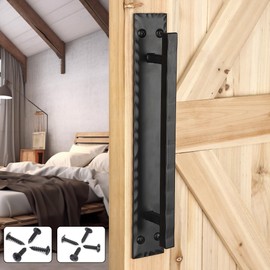 Eumtenr Rustic Barn Door Handles for Sliding Door, 14" Heavy Duty Large Design Pull, for DIY Sliding Barn Door, Gate, Shed, Garage | Square Solid Metal Material, Matte Black
