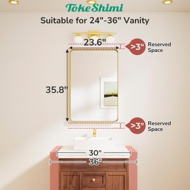 TokeShimi 24x36 Brushed Gold Bathroom Mirror,Wall Mirror for Bathroom with Tempered Glass,Gold Bathroom Vanity Mirror for Over Sink,Aluminum Framed Mirror(Horizontal/Vertical)