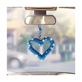 Mandark Bling Heart Car Hanging Accessories, Crystal Rhinestone Vehicle Rear View Mirror Charm Pendant Ornaments, Cute Diamond Auto Interior Hanger Decoration for Women Girls (Light Blue)