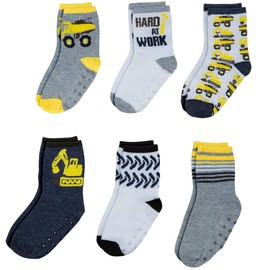 PEAK 2 PEAK Unisex Infant, Baby and Toddler 6-Pack assorted Ankle Socks - Designs and Colors (Construction, 12-24 Months)
