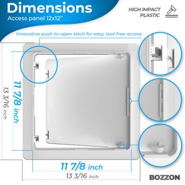 Access Panel for Drywall - 12 x 12 inch - Push to Open Latch - Wall Hole Cover - Access Door - Plumbing - Heavy Durable Plastic White