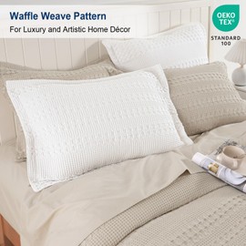 PHF 100% Cotton Ruffle Waffle Pillow Shams King Size, 2 Pack 20" x 36" Soft Skin-Friendly Pillowcases, No Filling, Aesthetic Home Decor, Breathable Waffle Weave Bed Pillow Covers, White