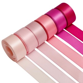 Jacriah 1 Inch Pink Satin Ribbons for Crafts, 6 Rolls Single-Faced Pink Assorted Ribbons for Gift Wrapping Flower Bouquet Wedding Invitations Bridal Shower Hair Bows Garland Party Decor