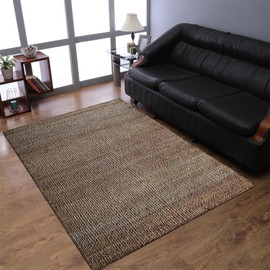 Hand Woven Jute ECO-Friendly Solid Area Rugs - 5'x8', Rectangle Light Brown Color, Solid Plain, High Pile, Natural Fiber, Outdoor Indoor Handmade Area Rugs for Living Room, Bed Room (J00008)