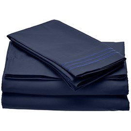 Elegant Comfort 5-Piece 1500 Thread Count Egyptian Quality Ultra Soft Wrinkle, Fade, Stain Resistant Bed Sheet Sets with Deep Pockets, Split King, Navy Blue