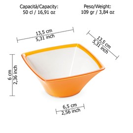 OMADA Design Small Bowl 0.5 Litre Shatterproof Acrylic Dishwasher Safe Square Line