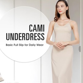MANCYFIT Long Slips for Under Dresses Full Length Adjustable Spaghetti Strap Nightgown Small Natural